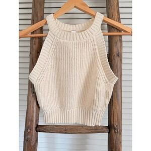 Shop Mahina Knit Crop Top Sleeveless Tank Ivory Cream Women's Small
